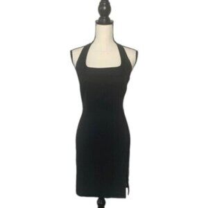 Cache Vintage Black Halter Neck Open Back Mini Dress